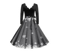 Women's Elegant Christmas Dress, Long Sleeve Christmas Dress with V-Neck, Christmas Dresses with Belt, Christmas Motif, A-line Merry Christmas Party Dress, Christmas Outfit