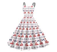 Women's Elegant Christmas Dress with Spaghetti Straps Christmas Dresses Funny Christmas Motif Party Dress Vintage A-line Christmas Dresses Cocktail Dress Xmas Strap Dress, #01-White, XL