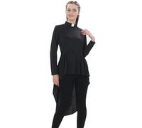 Women's Elegant Clergy Priest Shirt Long Sleeve Asymmetrical Ministers Blouse Casual Tops Black