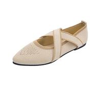 Women's Elegant Comfortable Casual Shoes Summer Mesh Walking Shoes Flat Sandals with Cross Strapon Slip On French Summer Shoes Bridal Shoes for Dinner Party, Style P01 Beige, 4.5 UK