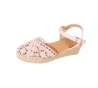 Women's Elegant Crochet Espadrille Wedges Closed Toe Ankle Strap Platform Sandals Holiday Beach Summer Casual Footwear Pink