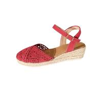 Women's Elegant Crochet Espadrille Wedges Closed Toe Ankle Strap Platform Sandals Holiday Beach Summer Casual Footwear Red