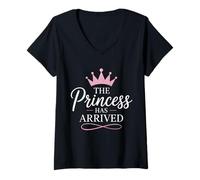 Women's Elegant Crown Graphic The Princess Has Arrived V-Neck T-Shirt