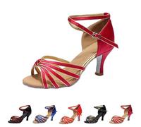 Women's Elegant Dance Shoes Stiletto Heel Clip Pumps Heel Women's Sandals Party Evening Shoes Lightweight Pumps Latin Women's Shoes for Dance, Wedding, Red (watermelon red), 9 UK