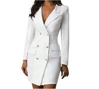 Women's Elegant Dress Business Office Work Outfits Women Solid Double Breasted Button Ladies Front Style Slim Dress Summer Mid Length Gowns UK