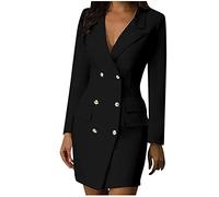 Women's Elegant Dress Business Office Work Outfits Women Solid Double Breasted Button Ladies Front Style Slim Dress Summer Mid Length Gowns UK