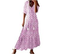 Womens Elegant Dress Short Sleeve V Neck Swing Dress A Line Flare Skater Summer Floral Printing Pleated Flowy Dresses Mother of The Bride Skater Pleated Uk Size 8 10 12 14 16 18