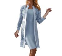 Women'S Elegant Dress Suits - Mother Of The Bride Dresses And Jackets For Larger Ladies Solid Color Lace Cardigans Dresses Set Summer Tank Dress With Long Sleeve Jackets Sets Party Dresses For Women