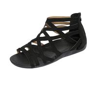 Women's Elegant Flat Sandals, Casual Summer Sandals with Zipper Strap Comfort Lightweight Non-Slip Breathable Slave Sandals for Work Slippers Holiday Travel, Black, 8 UK
