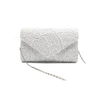 Women's Elegant Floral Lace Evening Clutch Envelope Prom Handbag Wedding Purse ICM White
