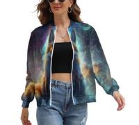 Women's Elegant Fox Print Bomber Jackets, Classic Long Sleeve Zip Up Lightweight Stylish Jacket, Trendy Starry Sky Celestial Bodies Animals Womens Casual Zipper Elegant Outwear Coats XS