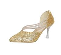 Women's Elegant Glitter Sandals with Heel High Heels Sandals Sequins Evening Shoes Comfortable Party Sandals Fashion Wedding Shoes Sexy Bridal Shoes Lace Pumps Lightweight Sandals, gold, 6 UK