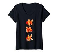 Womens Elegant Goldfish Artwork for Aquatic Lovers V-Neck T-Shirt