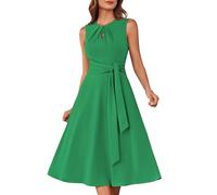 Women's Elegant Hollow Out Round Neck Swing Retro Party Cocktail Dress Grass Green XXL