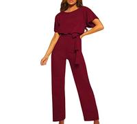 Women's Elegant Jumpsuit UK Wide Leg Crew Slash Neck Tie Waist Playsuit Ladies Baggy Dungarees Summer High Waisted Wedding Guests One Piece Outfits Business Party Rompers Vacation Clubwear with Belt