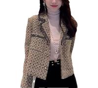 Women's Elegant Lapel-Collared Slim-fit Business Blazer, Short Chanel-Style Office Jacket Suitable for Formal Occasions and Parties. (Khaki,L)