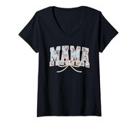Women's Elegant Mama Floral Pearl Letters Design V-Neck T-Shirt
