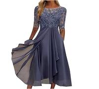 Women's Elegant Maxi Dress 2023 Lace Chiffon Long Dresses Summer Short Sleeve Tunic A Line Dresses Mesh Waist Party Dress Regular Fit Club Dresses Wedding Guest Outfits for Ladies Clearance