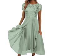 Women's Elegant Maxi Dress 2023 Lace Chiffon Long Dresses Summer Short Sleeve Tunic A Line Dresses Mesh Waist Party Dress Regular Fit Club Dresses Wedding Guest Outfits for Ladies Clearance