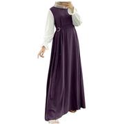 Women's Elegant Muslim Clothing Islam Dubai Abaya Prayer Dress Plain Loose One Piece Prayer Dress Full Cover Muslim Fashion Long Sleeve Jilbab Hijab Robe Women Dresswith Belted Purple