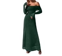 Women's Elegant Off-Shoulder Mesh Evening Gown with Sequin Embellishments, Long Sleeves & Flared Hem - Maxi Party Dress for Wedding Guest, Christmas Party, Prom, Formal Occasions and (Green, XL)