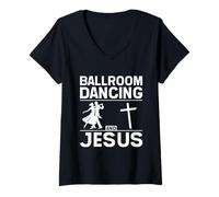 Women's Elegant Partner Dance Lover Jesus and Ballroom Dancing V-Neck T-Shirt