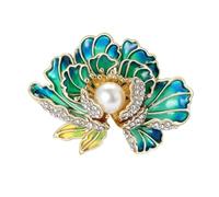 Womens Elegant Pearl Peony Flower Rhinestone Plant Pin Blue4358