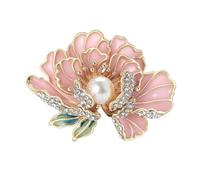 Womens Elegant Pearl Peony Flower Rhinestone Plant Pin Pnnrk4358