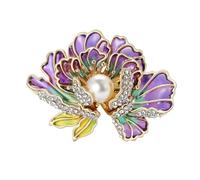 Womens Elegant Pearl Peony Flower Rhinestone Plant Pin Purple4358