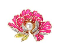 Womens Elegant Pearl Peony Flower Rhinestone Plant Pin Red4358