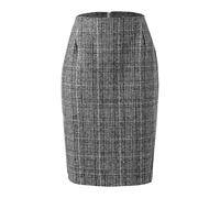 Women's Elegant Plaid Midi Skirt - High Waist Bodycon Mini Skirt for Fall Winter - Vintage Wool Blend Plaid - M - I-Black