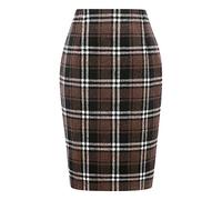 Women's Elegant Plaid Midi Skirt - Wool Blend High Waist Bodycon Mini for Fall Winter L A-Coffee