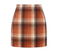 Women's Elegant Plaid Midi Skirt - Wool Blend High Waist Bodycon Mini for Fall Winter XL D-A
