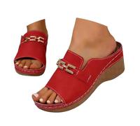 Women's Elegant Platform Sandals with Open Toe and Thick Sole - Casual Beach Sandals for Outdoor - Comfortable Slip On, red, 5 UK