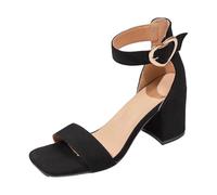 Women's Elegant Pumps Comfortable Block Heel Shoes Sexy Square Heel Shoes with Hearts Clip Closure Non-Slip Oven Toe Sandals Lightweight Medium Evening Shoes Dance Shoes, Style R01 Black, 5.5 UK