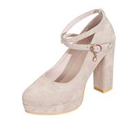Women's Elegant Pumps with High Block Heel Party Shoes for Slip-On Strappy High Heel Dirndl Low Shoes High Heels Wide H Wedge Pumps, Comfortable Dance Shoes, White, 7 UK