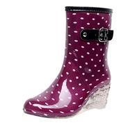 Women's Elegant Rain Boots with Heel, Waterproof, Wellington Boots, Wedge Heel Rubber Shoes with Adjustable Rain Shoes, Mid-Height Boots, Non-Slip Work Boots, Garden Boots, purple, 6 UK