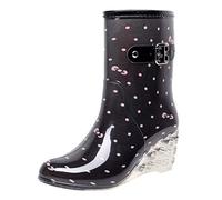 Women's Elegant Rain Boots with Heel, Waterproof, Wellington Boots, Wedge Heel Rubber Shoes with Adjustable Rain Shoes, Mid-Height Boots, Non-Slip Work Boots, Garden Boots, pink, 4 UK