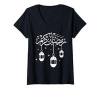 Women's Elegant Ramadan Kareem Calligraphy Islamic Arabic Design V-Neck T-Shirt