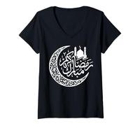 Women's Elegant Ramadan Mubarak Calligraphy Islamic Arabic Design V-Neck T-Shirt