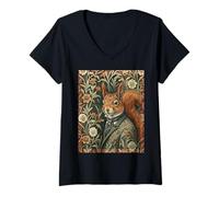 Women's Elegant Red Squirrel in Evening Attire Vintage Woodland V-Neck T-Shirt