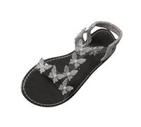 Women'S Elegant Rhinestone Butterfly Flat Sandals Womens Flat Slip On Sandals Bohemian Style Slippers With Elastic Strap Open Toe Dressy Slides Fashion Glitter Sandal Summer Beach Shoes