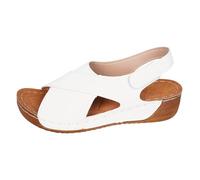 Women's Elegant Sandals, Crossed Leather Straps, Plain Colour, Comfortable Beach Slip, Lightweight Summer Shoes, Versatile Look Comfort Sandals for Outdoor, Holiday, Leisure and Everyday Use, White, 4