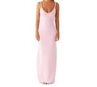 Women's Elegant Satin Silk Slip Maxi Dress Low Cut Spaghetti Strap Backless Club Party Bodycon Cami Long Slip Sundress (B-Pink1, S)