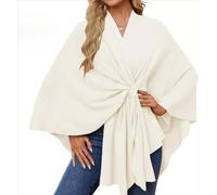 Women's Elegant Shawl Wraps - Knitted Cross Front Poncho Cape Bat Sleeve Cardigan Soft Warm One Piece Solid Color Outerwear for Travel Work Office Flight Cruises (# a)