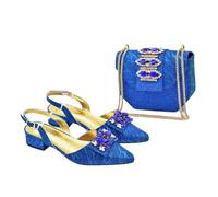 Women's Elegant Shoe Bag Bright Bowtie African Pointed Toe Low Heels Shoes Wedding Party Banquet Blue 10