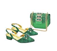 Women's Elegant Shoe Bag Bright Bowtie African Pointed Toe Low Heels Shoes Wedding Party Banquet En8 8.5