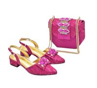 Women's Elegant Shoe Bag Bright Bowtie African Pointed Toe Low Heels Shoes Wedding Party Banquet Fuchsia 10