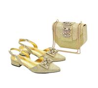 Women's Elegant Shoe Bag Bright Bowtie African Pointed Toe Low Heels Shoes Wedding Party Banquet Gold 9.5