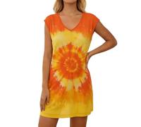 Women's Elegant Short Sleeve Printed Tunic Dress Layering Lightweight Mesh Swimwear Perfect For Beach Or Flowy Look